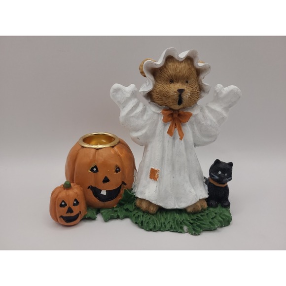Vintage Teddy Bear Ghost Halloween Candle Holder With‎ Pumkins And Black Cat main image 4